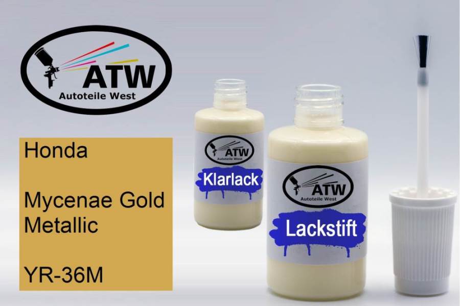 Honda, Mycenae Gold Metallic, YR-36M: 20ml Lackstift + 20ml Klarlack - Set, von ATW Autoteile West.